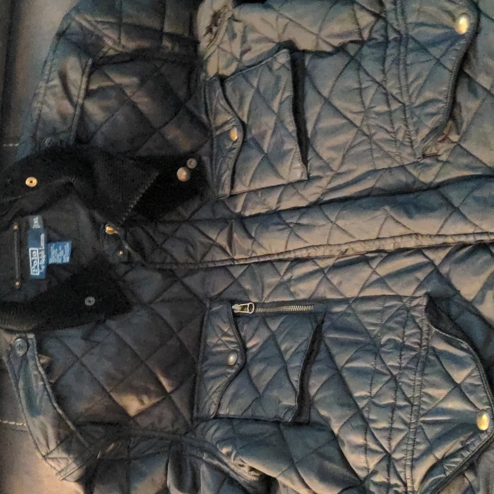 Excellent condition all black polo zip up jacket with corduroy collar
